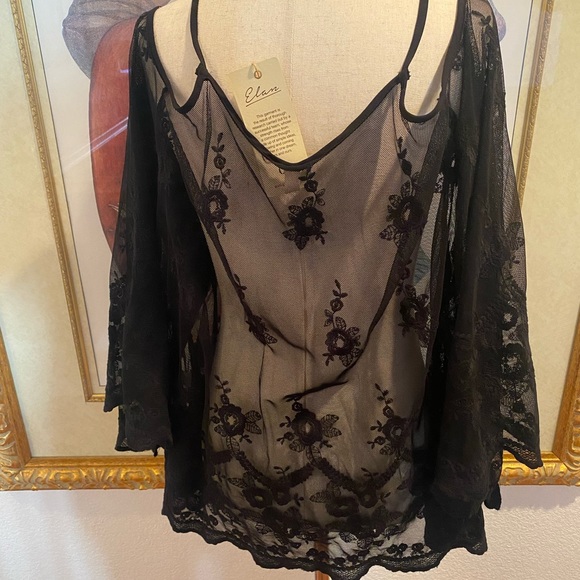 Black off shoulder sheer blouse - Picture 2 of 11